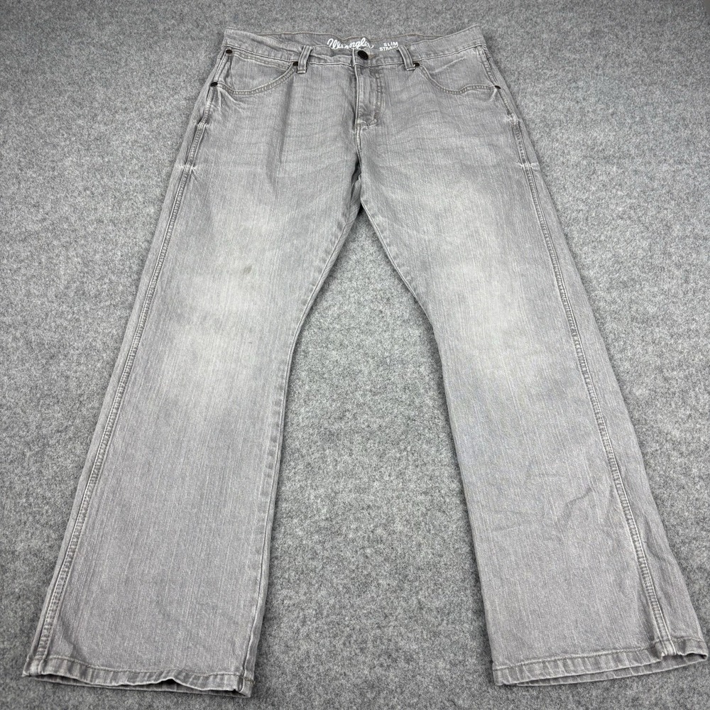 Wrangler Retro Jeans Mens 34x30 Slim Fit Gray Stone Wash Western Cowboy Faded